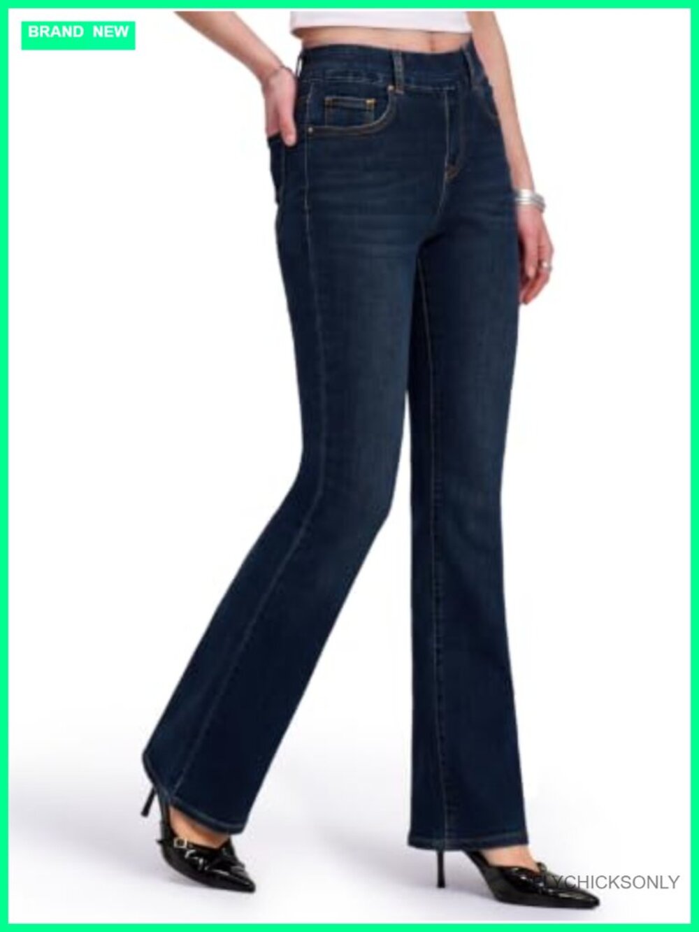 High Rise Pull On Bootcut Jeans Women Stretch Denim Pants